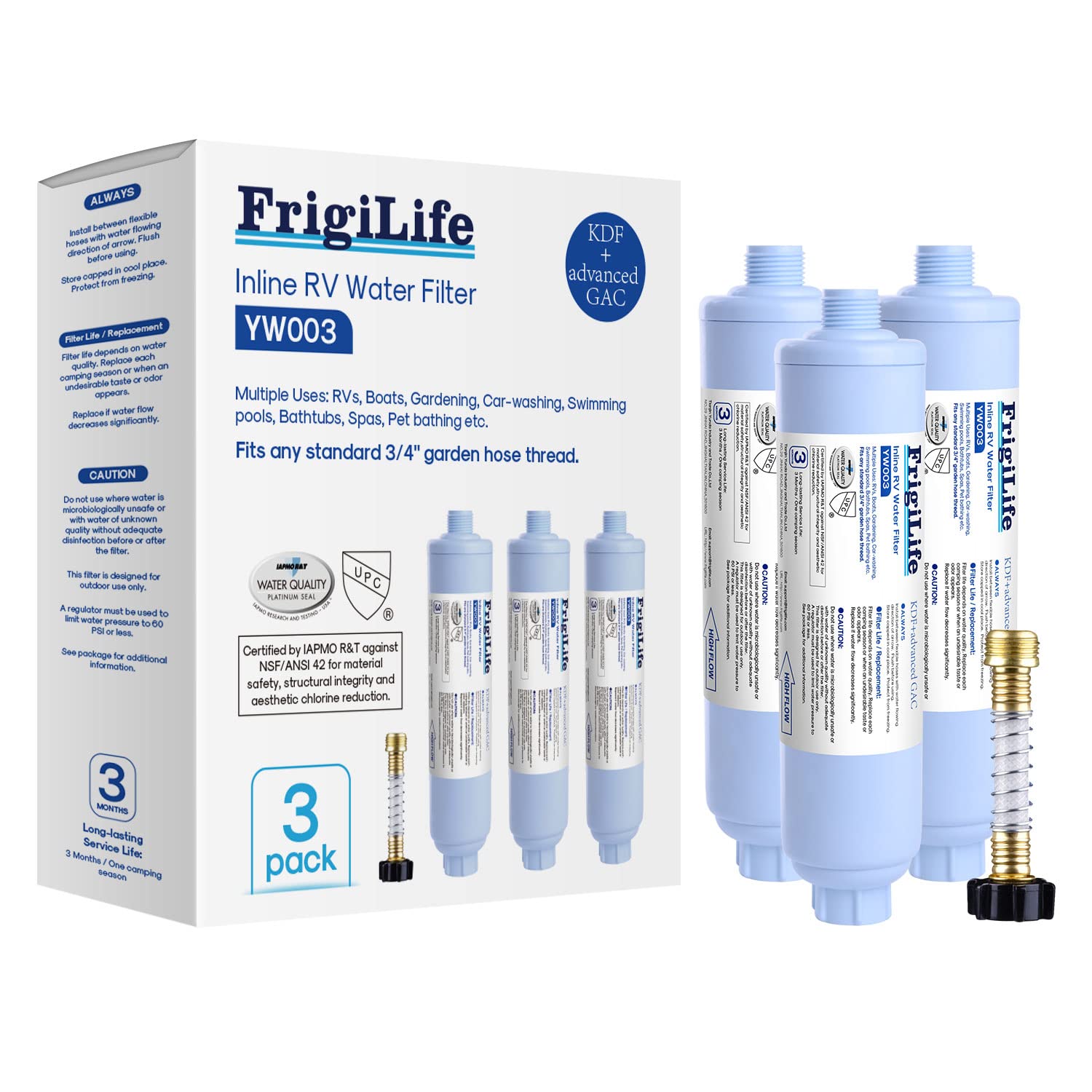 FrigiLife RV Water Filter, NSF/ANSI 42, for RVs Marines, Boats, Campers, for Drinking, Washing, Gardening, Camping, Planting, Sp
